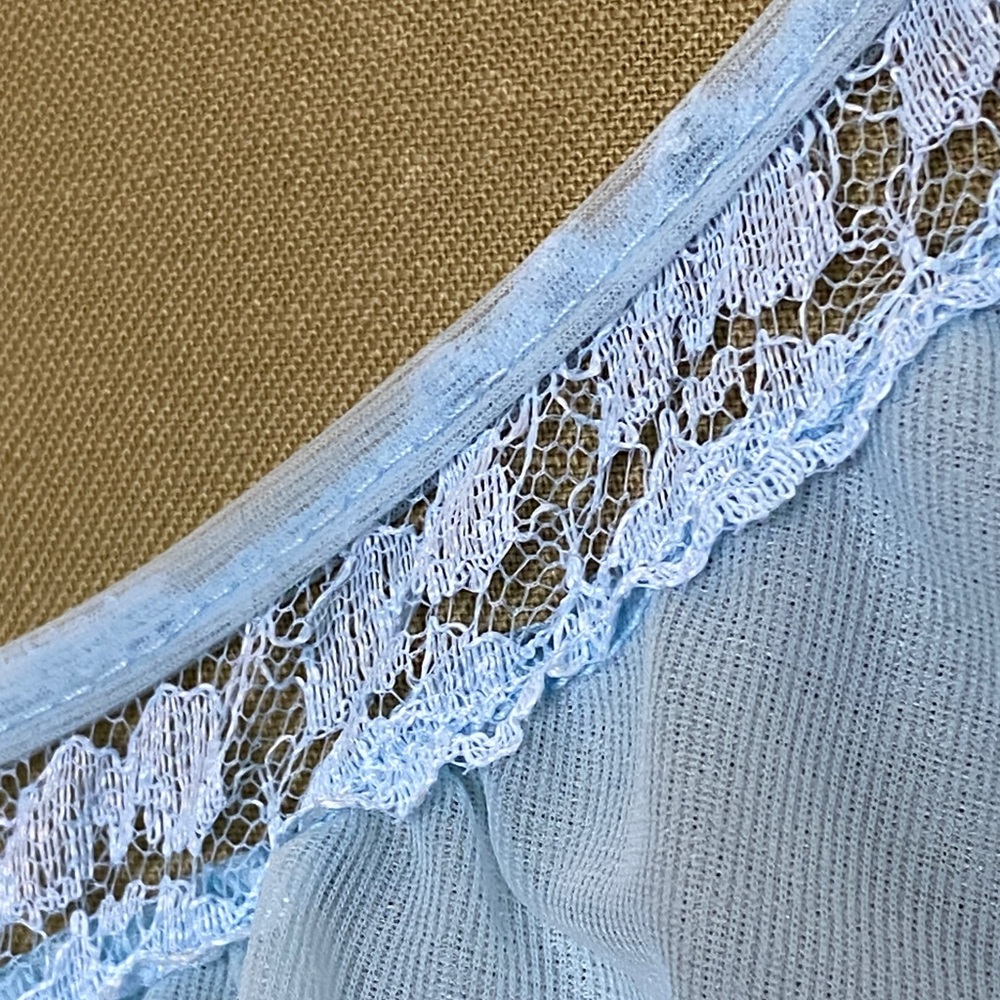 Vintage 60’s Nylon Light Blue Chiffon Maxi Nightgown Ruffle Lace Size S - Picture 9 of 11